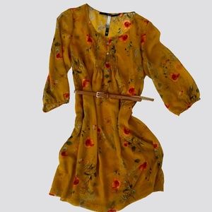 Casual dress, yellow mustard floral with belt included